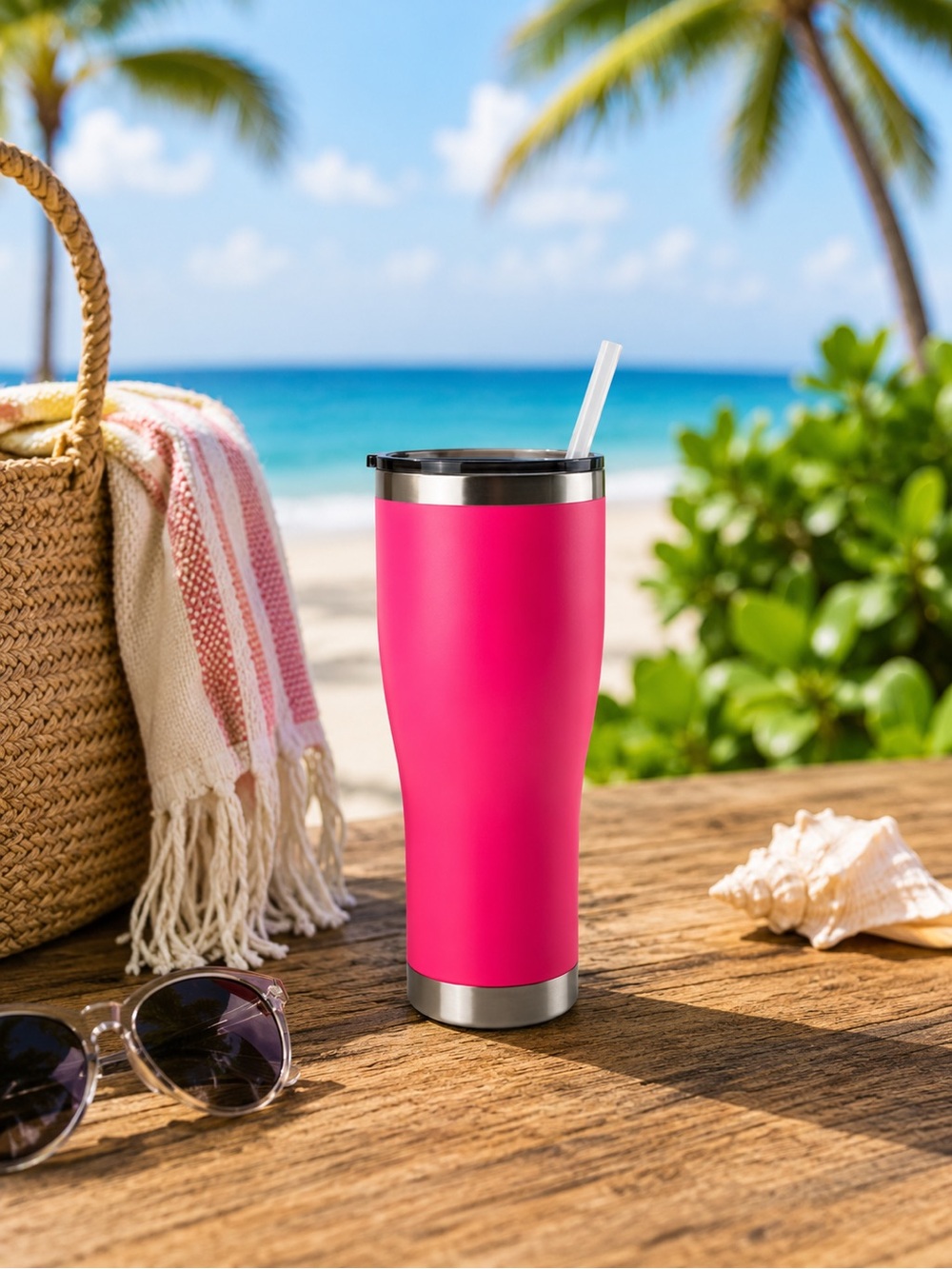 30 oz Insulated Stainless Steel Tumbler Pink with Straw